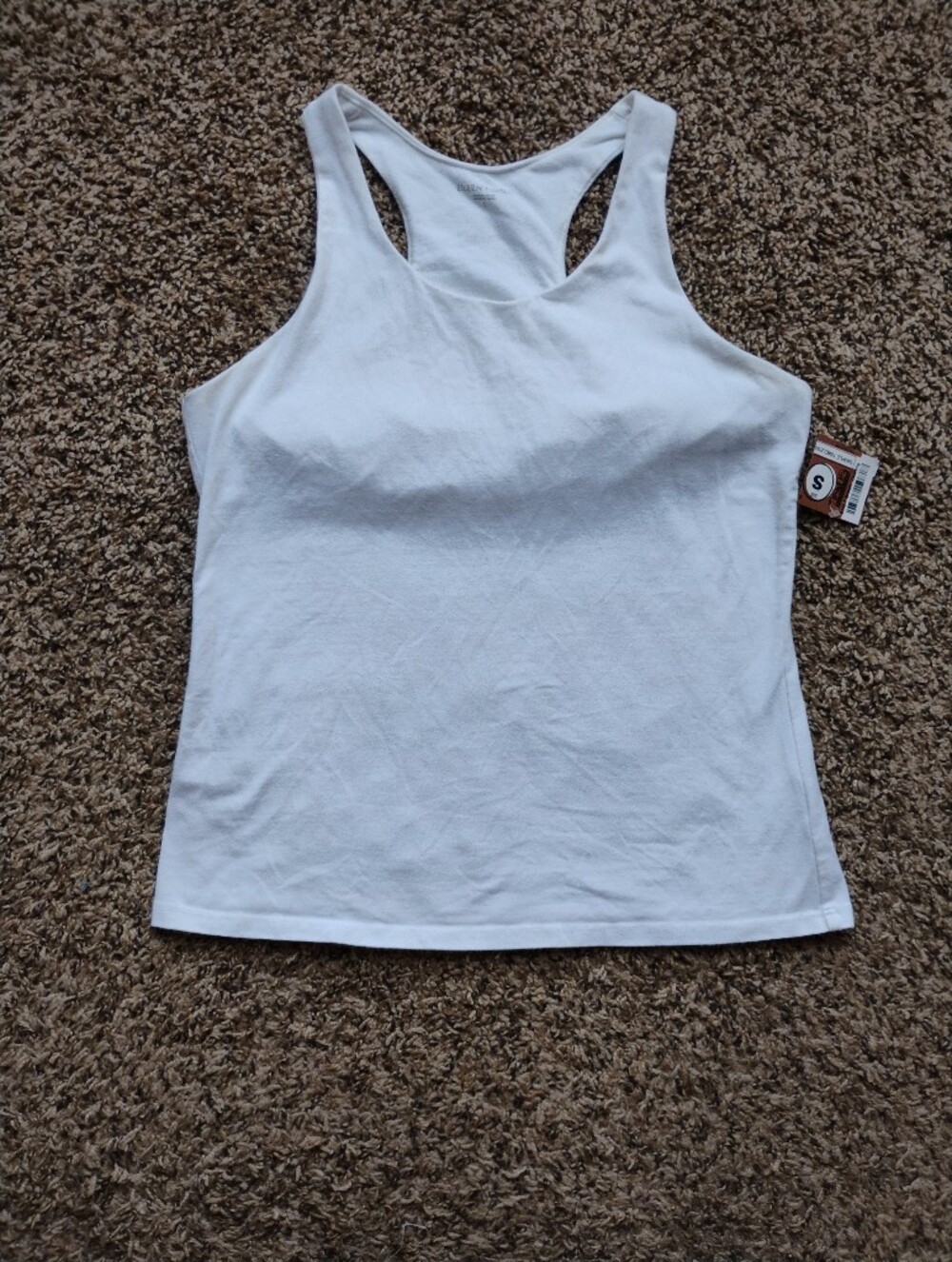 NEW Eileen Fisher Cotton Spandex Built In Shelf Bra Racerback Tank Top White S